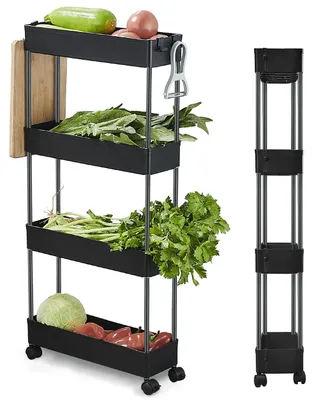 Image de Chariot de cuisine à 4 étagères, étagère de cuisine, étagère d'encastrement sur roulettes, chariot, étagère d'encastrement de 13 cm de large, étagère de rangement pour la cuisine, le bureau, la salle de bains, la buanderie, en plastique, 40 x 13 x 86 cm