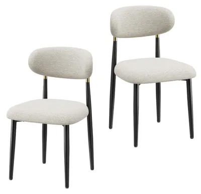 Image de Lot de 2 chaises de salle à manger en tissu rembourrées,dossier arrondi avec cadre doré,pieds métal noir,style moderne,beige