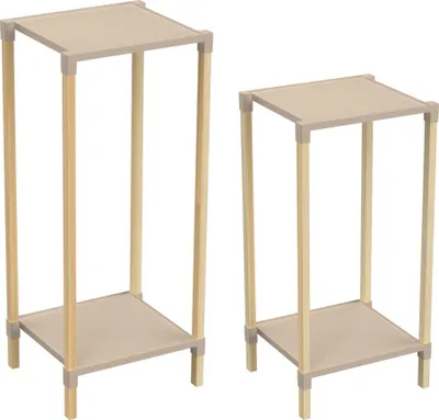 Produktbild von FixWood Pflanzenständer Set – 2-tlg. Holz Blumenregal für Innen & Außen – Höhen 50 & 60 cm – Beige/Natur – Stilvolle Präsentation für Ihre Pflanzen