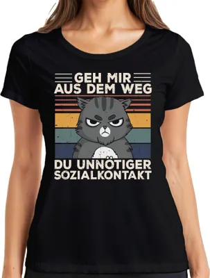 Produktbild von Geh mir aus dem Weg Sozialkontakt Katzenmotiv Introvertiert Damen T-Shirt, Schwarz, L