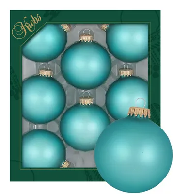Produktbild von Krebs Glas Lauscha Kugeln im 8er Set - Satin-Aquamarin - Christbaumschmuck aus Glas - Unifarbende Kugeln - Größe: 7cm - 20012