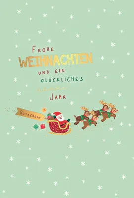Produktbild von Weihnachten Gutschein Weihnachtskarte mit Briefumschlag Weihnachtsmann Schlitten Frohe Weihnachten
