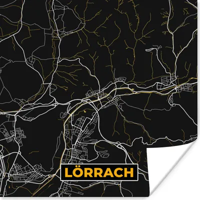 Produktbild von MuchoWow® Poster Stadtplan - Karte - Lörrach - Gold - Deutschland - Karte 100x100 cm - Babyzimmer
