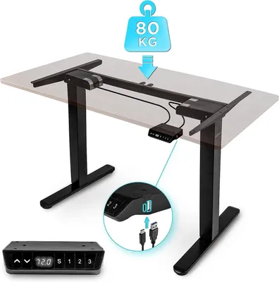 Produktbild von Duronic TM61 BK höhenverstellbarer Schreibtisch, Tischbeine für Schreibtisch, elektrisch höhenverstellbarer Gamer Schreibtisch, Tischgestell Schwarz