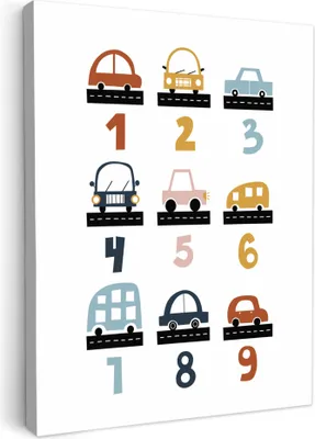 Produktbild von MuchoWow® - Leinwandbilder - Pädagogisch - Zählen lernen - Autos - 1-10 - Jungen, Wandbild, Wanddeko Bilder Wohnzimmer, 30x40 cm