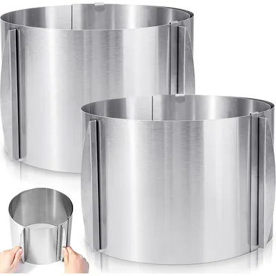 Produktbild von Tortenringe, Verstellbarer Tortenring aus Edelstahl (2 Stück), hoch 15 cm, Edelstahl Backring Ø 16-30 cm, Stabile Kuchenform, mit 4 Befestigungsclips