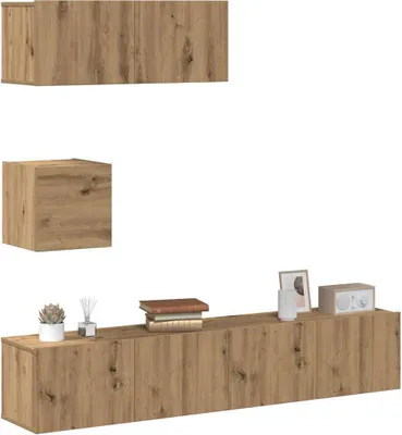 Produktbild von "2026 Promotion" 4-tlg. TV-Schrank-Set - Fernsehtisch - Wandmontage Artisan-Eiche Holzwerkstoff - TV-Schränke C279
