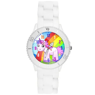 Produktbild von Taffstyle Kinder Ambanduhr Bunte Kinder Armbanduhr Silikon Einhorn Uhr Lernuhr, Weiß