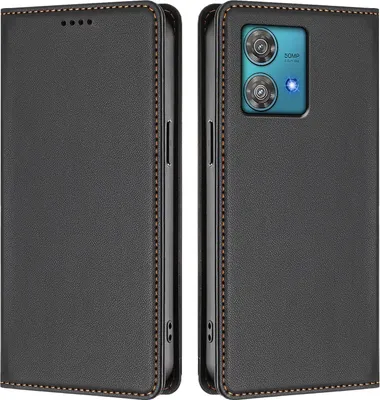 Image de Etui en cuir pour Motorola Edge 40 Neo, étui magnétique en cuirPolyuréthaneavec support Noir