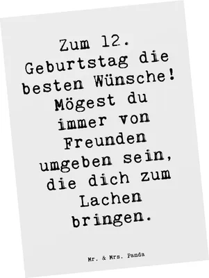 Produktbild von Mr. & Mrs. Panda Postkarte Spruch 12. Geburtstag Wünsche - Weiß - Geschenk, Ansichtskarten, besten, Happy Birthday, Fotokarte, Alter, feiern, Postkarten, Grußkarte