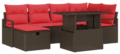 Zdjęcie produktu dla Zestaw Sof na Ogród z poduszką 7 pcs Brązowy Polirattan
