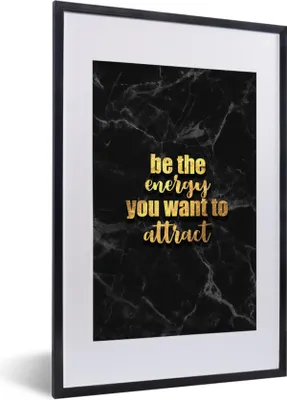 Produktbild von MuchoWow® Gerahmtes Poster Zitate - Energie - Gold - Marmor 40x60 cm - Poster mit Schwarzem Bilderrahmen Wandposter Rahmen Foto Bilder - Poster in Rahmen