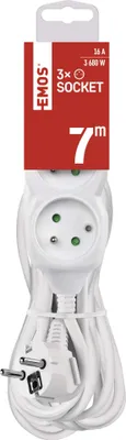 Prodlužovací kabel 7 m / 3 zásuvky / bílý / PVC / 1,5 mm2