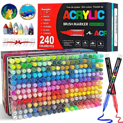 Obrázok produktu pre Sada akrylových fixiek, 240 farieb, vodeodolné, s plochým hrotom, hrúbka 1-6 mm, vhodné na kamene, sklo, drevo, keramiku, kov, plátno