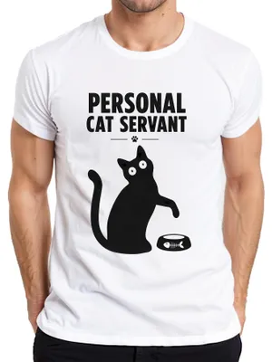 Productafbeelding van Persoonlijk kattenverzorgingshulp, grappig cadeau, sarcastische opdruk, "dienaar"-shirt voor heren, wit, maat S