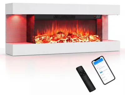 Immagine prodotto di COSTWAY, caminetto elettrico da 32 pollici, a 3 lati, caminetto decorativo con riscaldamento da 750W/1500W, caminetto da parete con luci LED laterali, effetto fiamma 3D, 12 colori di fiamma e timer