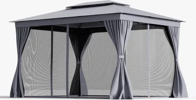 Produktbild von GOPLUS 3 × 4 m Pavillon, Stabiler Gartenpavillon mit 8 Heringen, wasserabweisender Pavillon mit Doppeldach & Metallrahmen, Grau