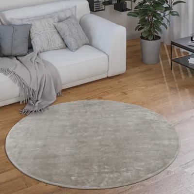 Produktbild von Teppich Rund Wohnzimmer Kurzflor Modern Flauschig Waschbar Einfarbig Rutschfest Grösse 80 cm Rund