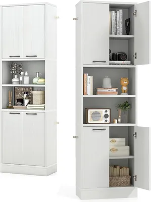 Produktbild von KOMFOTTEU Hochschrank Aufbewahrungsschrank 190 cm, Mehrzweckschrank Küchenschrank mit 4 Türen & halboffenem Regal, Badezimmerschrank Bücherschrank