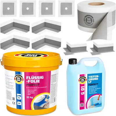Produktbild von Dichtset Flüssigfolie 20kg Dichtband 20m Dichtecken Tiefengrund Dusche Bad H39
