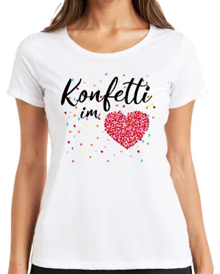 Obrázok produktu pre Konfety v srdci, karneval, láska, darček, bláznivé dni, farebné, dámske tričko, biele, M