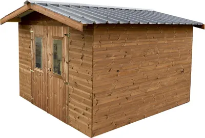 Image de Abri Thermabri Double Pente 12,31 m² – Bois Thermochauffé – Bac Acier – Sans Plancher