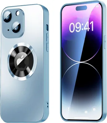 Productafbeelding van Magnetische hoes voor de iPhone 15 Plus met lensbescherming en logo-weergave - Blauw