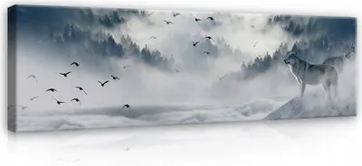 Zdjęcie produktu dla Obraz na Płótnie Wilk Zwierzęta Las 145x45 cm Nowoczesna Panorama XXL Obrazy na Płótnie Obrazy na Płótnie Sypialnia Salon Sztuka Druk Obraz na Płótnie Gotowy Do Powieszenia