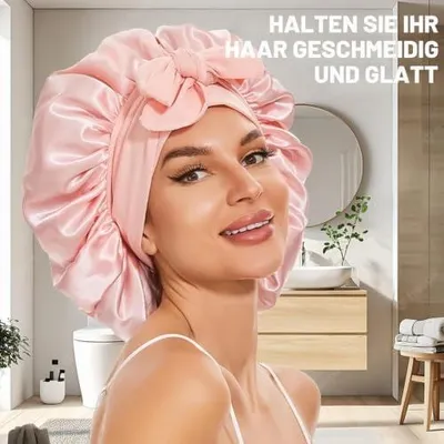 Produktbild von Seidenhaube zum Schlafen, Satinhaube für die Nacht, Schlafhaube für Haare, Kopfhaube zum Schlafen, rosa