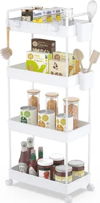 Obrázek produktu pro Malý vozík na uskladnění se 4 úrovněmi a kolečky – organizér do kuchyně, koupelny a kanceláře