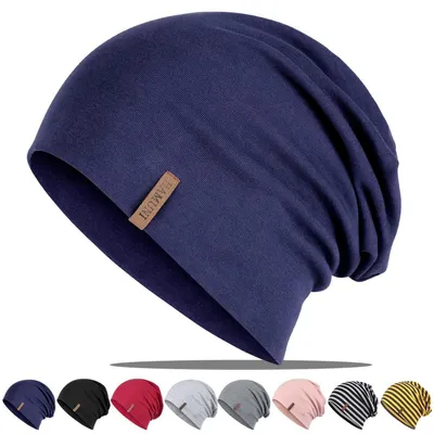 Produktbild von Mütze Damen Herren Slouch Beanie Baumwolle Marineblau Einheitsgröße