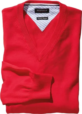 Produktbild von Redfield Feinstrick V-Neck Pullover Übergröße rot