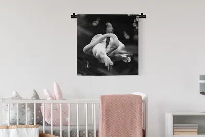 Produktbild von MuchoWow® Wandteppich Wandbehang Flamingo - Tiere - Natur - Schwarz - Weiß 60x60 cm Tapisserie Dekoration Wandtuch - Dekorationen - Wand Decke
