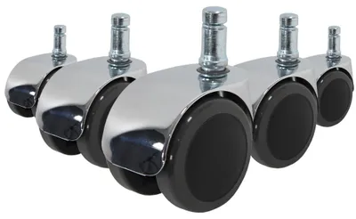 Obrázek produktu pro Kolečka do kancelářských židlí, 11 mm / 50 mm, pro tvrdé podlahy, chromované (sada 5 kusů)