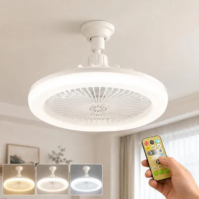 Obrázek produktu pro 30W stropní ventilátor s osvětlením, 3 teploty barev, stmívatelný, 3 rychlosti, dálkové ovládání, časovač, stropní svítidlo s ventilátorem, bílá
