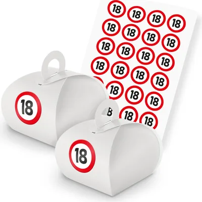 Produktbild von itenga SET Verkehrsschild 18 (103) 24x Geschenkschachtel Griff weiß + Sticker