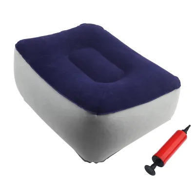 Obrázok produktu pre Nafukovacia podložka pod nohy z flokovaného materiálu s pumpou, na cestovanie a do lietadla, na relaxáciu, šedo-modrá