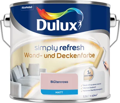 Produktbild von Dulux Simply Refresh Wand und Deckenfarbe - Blütenrosa - 2,5 l - Erfrischende, langlebige Innenfarbe für ein schönes Zuhause