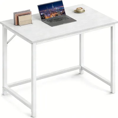 Immagine prodotto di Scrivania per computer 100x50x76 cm, scrivania bianca con struttura in acciaio, scrivania per PC con piedini regolabili, fino a 50 kg