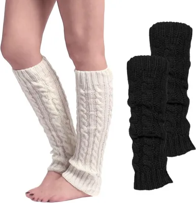 Produktbild von Paar Damen-Winter-Beinstulpen, weich gestrickt mit Zopfmuster, warm für Mädchen/Frauen