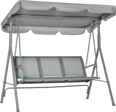 Produktbild von Outsunny Hollywoodschaukel mit verstellbarem Sonnendach, 3-Sitzer Gartenschaukel mit Anti-Rutsch-Füßen, Schaukelbank belastbar bis 240 kg, Gartenliege für Garten, Terasse, 170x110x153cm, Grau+Silber