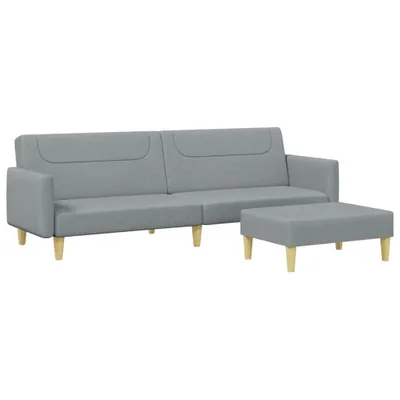 Produktbild von vidaXL Schlafsofa 2-Sitzer mit Fußhocker Hellgrau Stoff