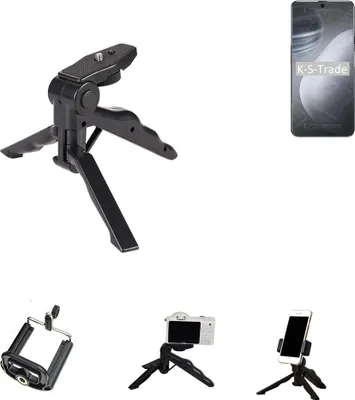 Produktbild von K-S-Trade Stativ Tisch-Ständer Dreibein Handy-Stativ Ständer kompatibel mit Cubot X50 Mini-Stativ Smartphone Tripod Handy-Stativ aus Plastik schwarz