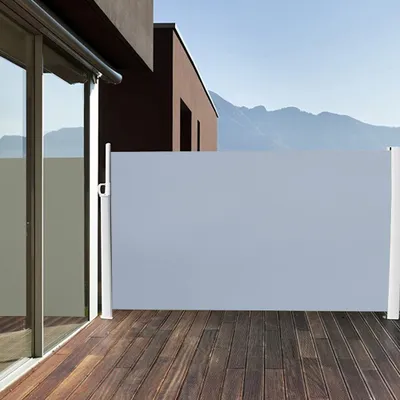 Produktbild von LARS360 Grau Ausziehbar 180x600cm Seitenmarkise Sonnenschutz Sichtschutz Windschutz, Seitenwandmarkise Markisenstoff für Balkon und Terrasse Camping, Aus Polyester und Alu Metall Ständer