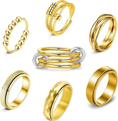 Productafbeelding van Anti-angst spinner-ringen - Set van 7 - Bandringen voor dames en heren - Roestvrij staal - Step - Anti-stress ringen