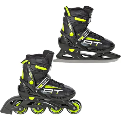 Immagine prodotto di Scarpe a rotelle 2-in-1, modello Raven Professional, nere e lime, taglia regolabile 31-35