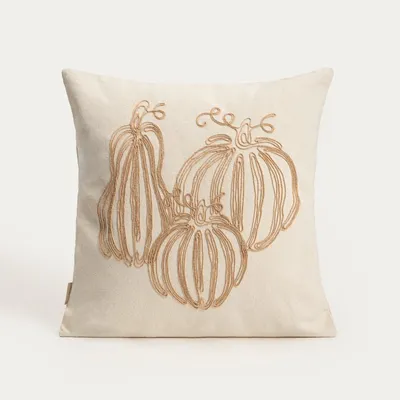 Zdjęcie produktu dla HOMLA Poszewka MERLAN ecru z jutowym haftem jesiennym 45x45 cm