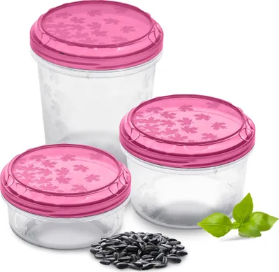 Produktbild von Sada plastových nádob na potraviny kulaté 3 kusy růžové nádoby