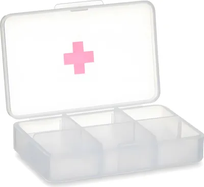 Produktbild von PILLENBOX mit 6 Fächer aus Kunststoff Pillendose Tablettenbox Tablettendose Medikamentendose Medikamentenbox Pillen Dose 21