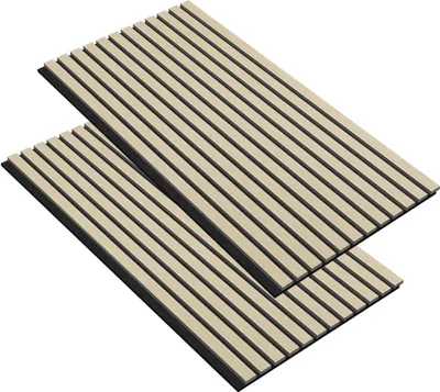 Obrázek produktu pro JOIEYOU 2 kusy akustických panelů 120x60 cm stěnové panely dřevěné dřevěné panely stěnová zvuková izolace s dýhou vzhledu dřeva Akustický panel stěnové obložení zvukově izolační panely lamelové stěny, bílý
